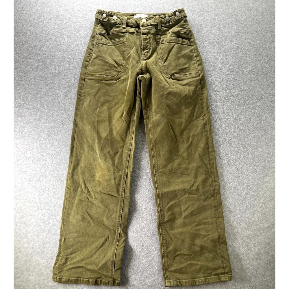Flying Monkey High Rise Tab Waistband Slim Wide Leg Jeans Womens 27 Olive Green